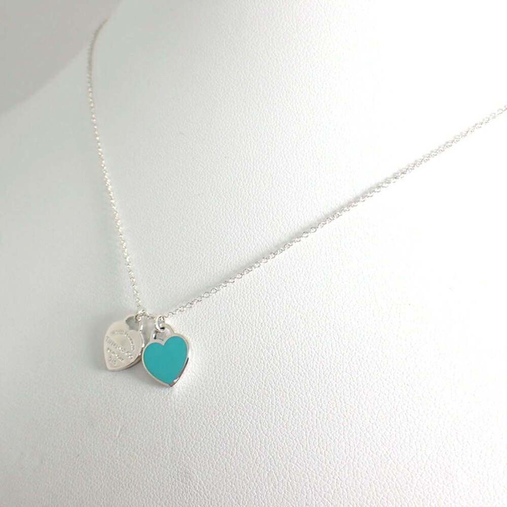 TIFFANY & Co. 925 Blue Enamel Return to Tiffany Double Heart Tag Pendant - Picture 5 of 11